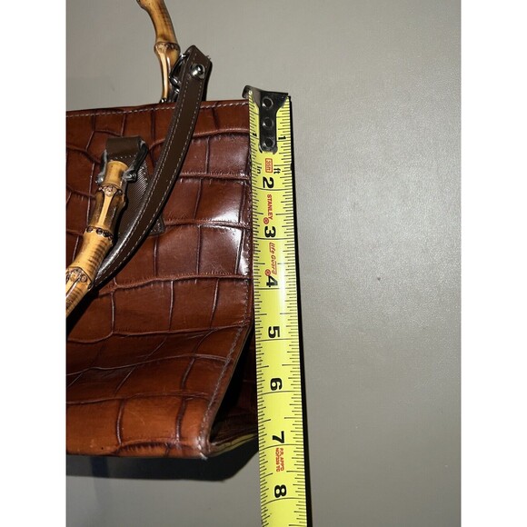 Vintage Dooney And Bourke Purse Brown Leather With Bamboo Handles/Shoulder Strap - Picture 12 of 13